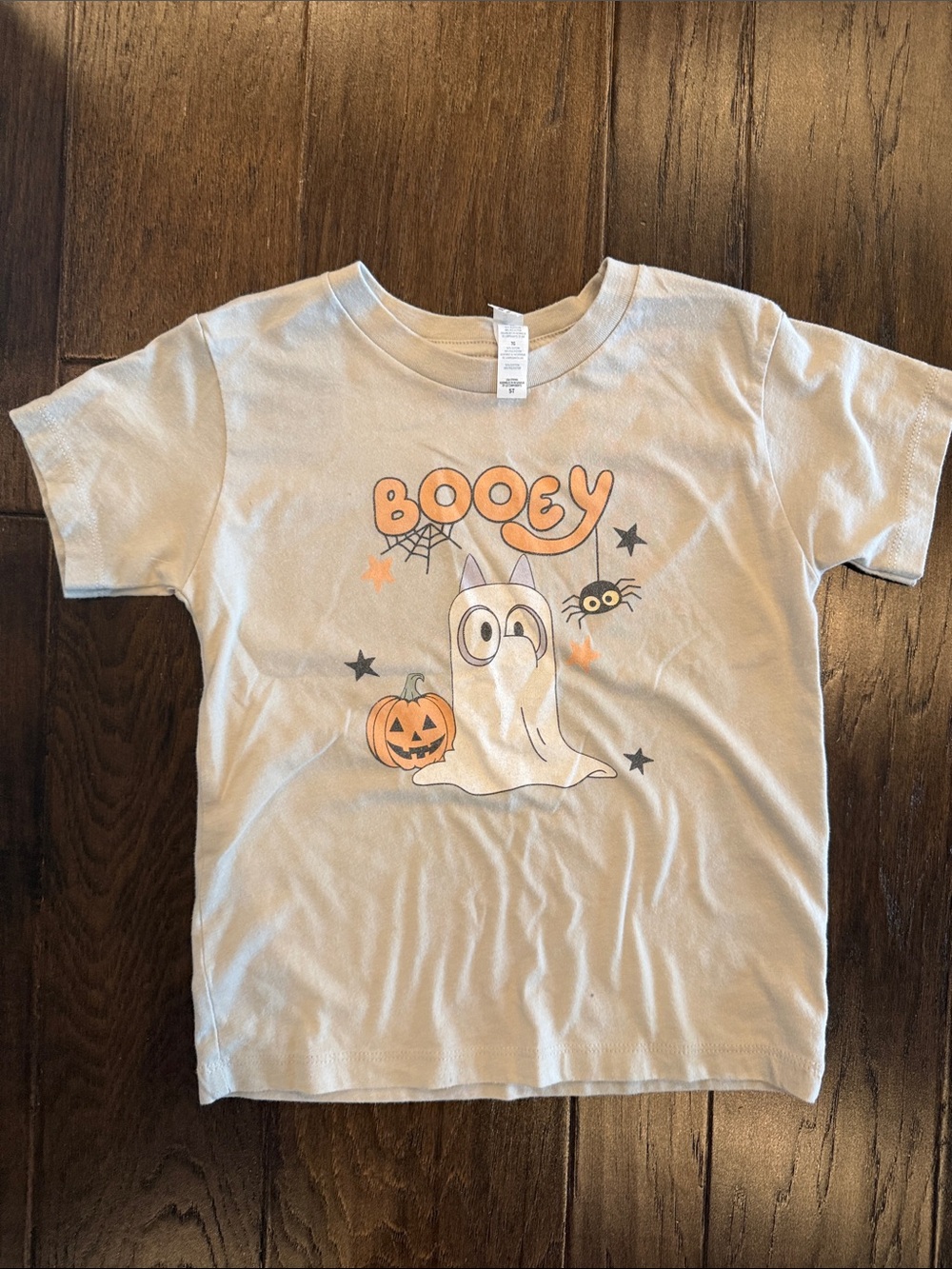 Bella Canvas Cream Kids Halloween 'Booey' Ghost Tee with Orange Accents 5t